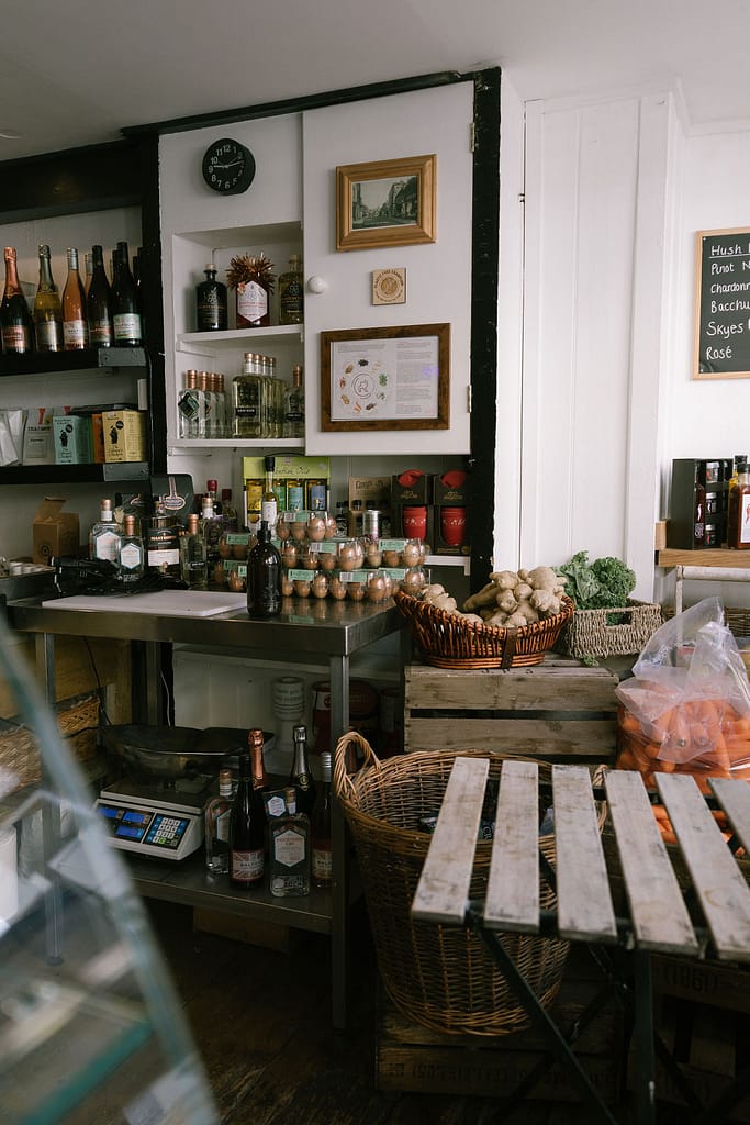 interiors of a deli shop with fruits and vegetable