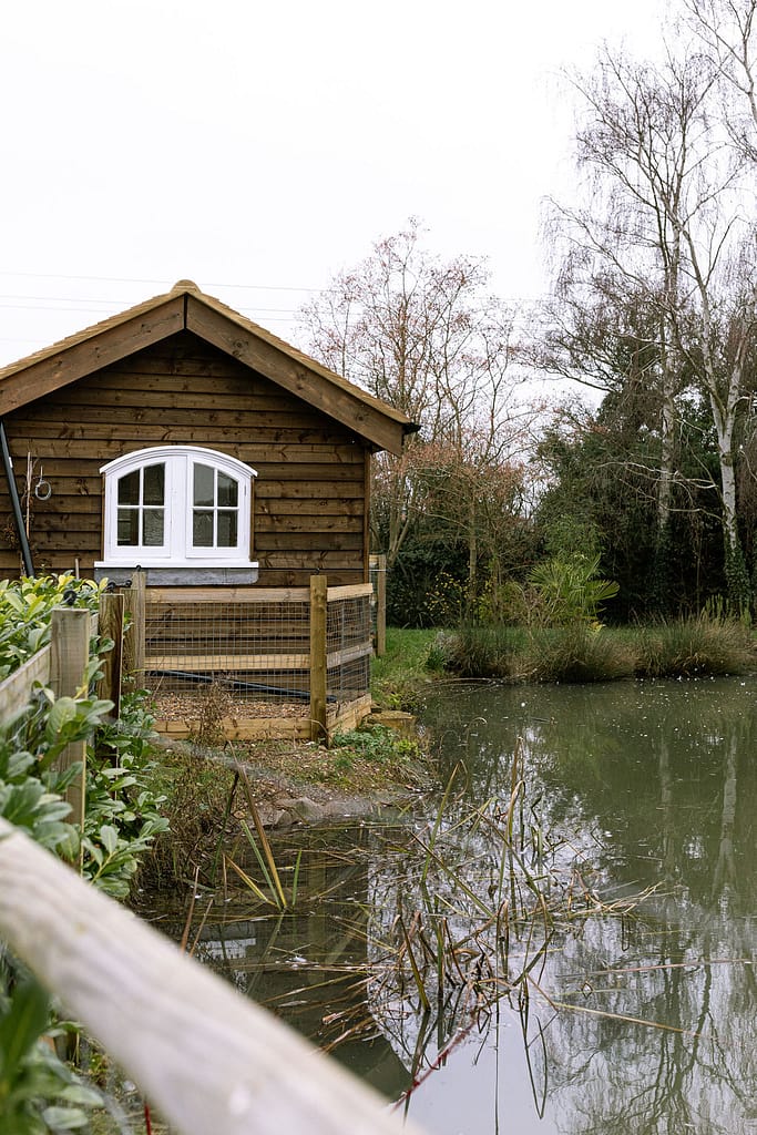 lake and shed in Hertford farmhouse