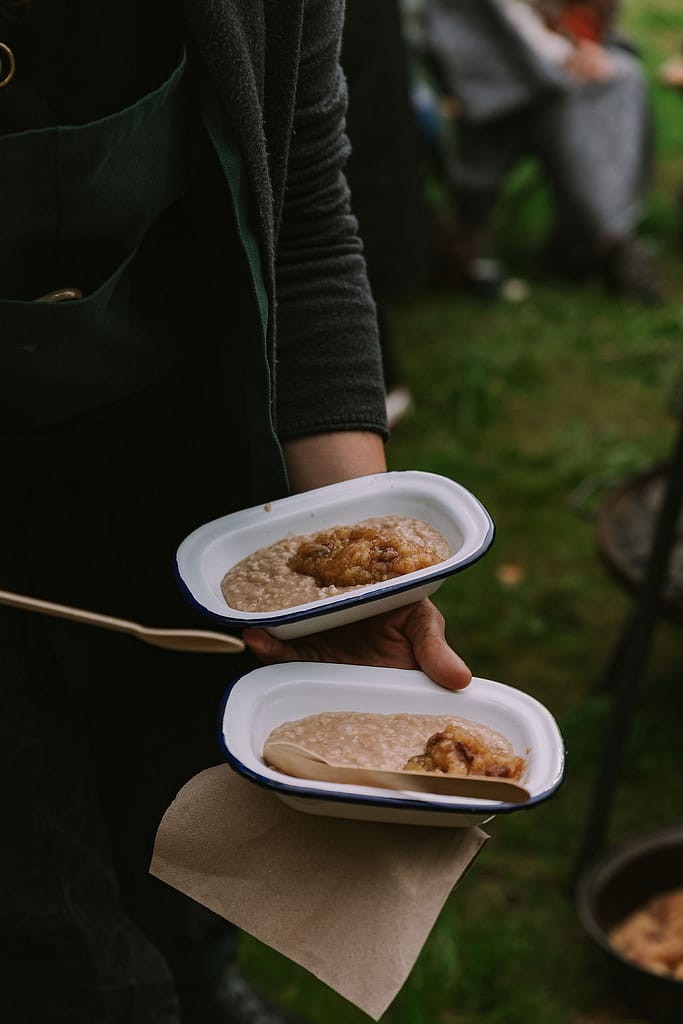 porridge served in enamel dishes