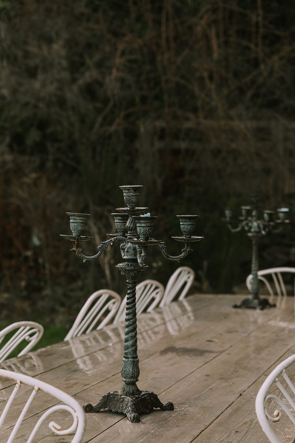 outdoor_dining_table_and_rustic_candlestick
