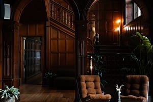 grand wood-panelled dark chilling area